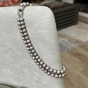 1 pc 2 layers fresh water pearls grayish color necklace 17.5” with fancy lock